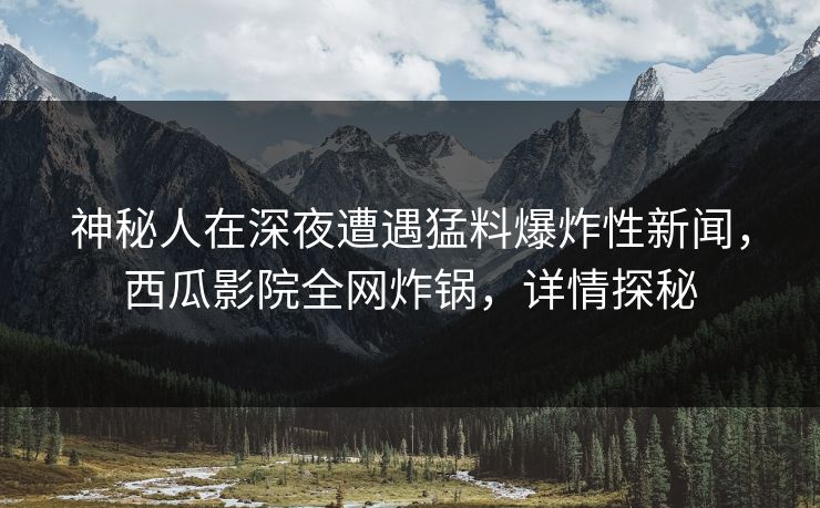 神秘人在深夜遭遇猛料爆炸性新闻,西瓜影院全网炸锅,详情探秘 神秘人在深夜遭遇猛料爆炸性新闻,西瓜影院全网炸锅,详情探秘