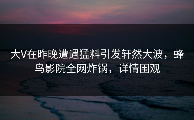 大V在昨晚遭遇猛料引发轩然大波,蜂鸟影院全网炸锅,详情围观 大V在昨晚遭遇猛料引发轩然大波,蜂鸟影院全网炸锅,详情围观