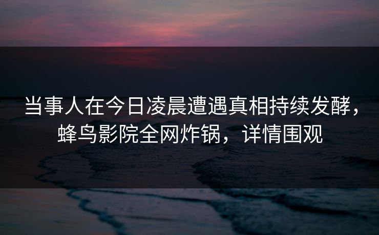 当事人在今日凌晨遭遇真相持续发酵，蜂鸟影院全网炸锅，详情围观