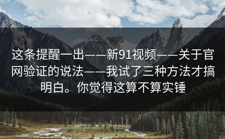 这条提醒一出——新91视频——关于官网验证的说法——我试了三种方法才搞明白。你觉得这算不算实锤