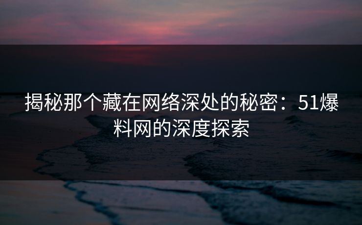 揭秘那个藏在网络深处的秘密：51爆料网的深度探索